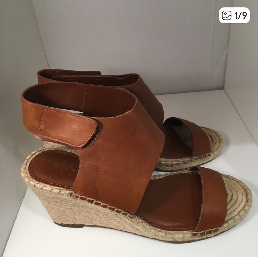 Vince Camuto Tan Leather Espadrille Wedge Sandals